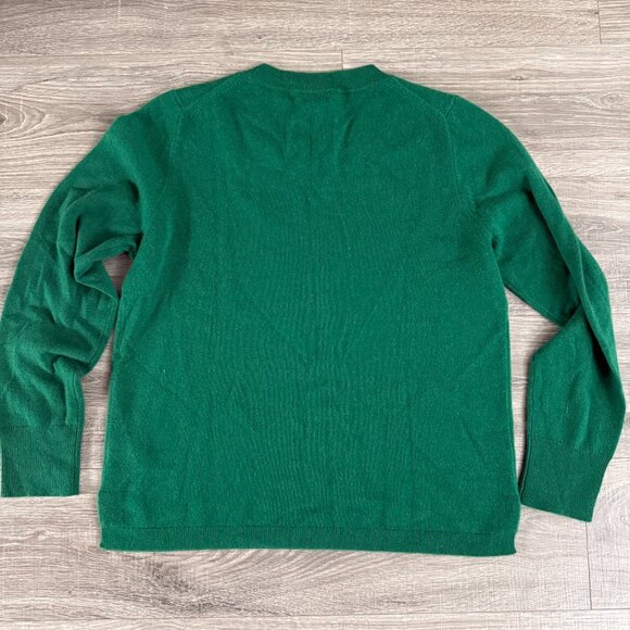 J. Crew Green 100% Cashmere Sweater Metallic Gold Heart Size XL - Picture 6 of 6